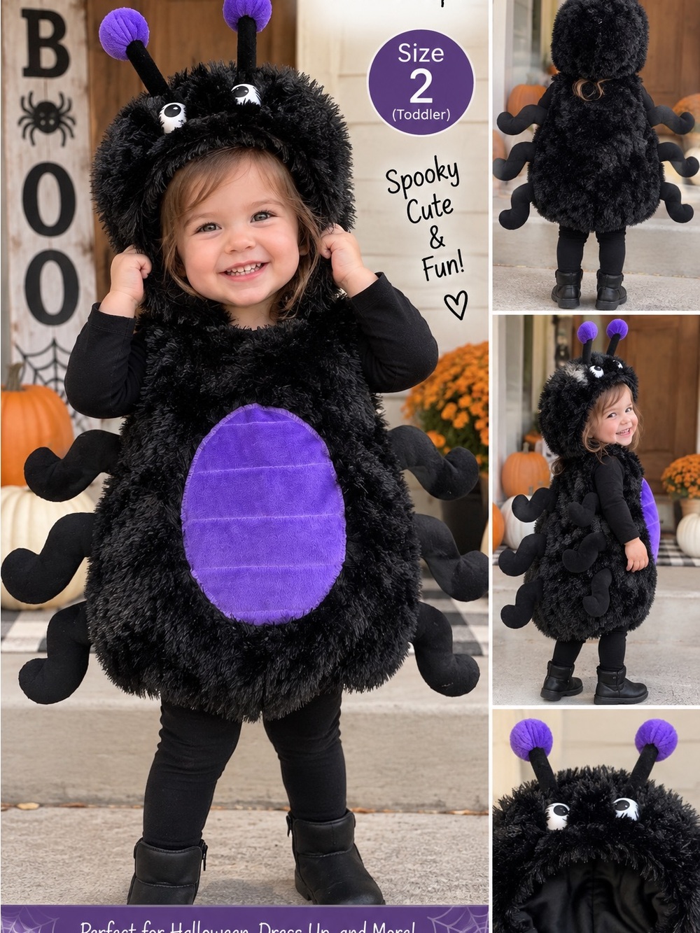 Vintage Wishcraft Spider Costume Black Purple Furry Halloween Kids Size 2